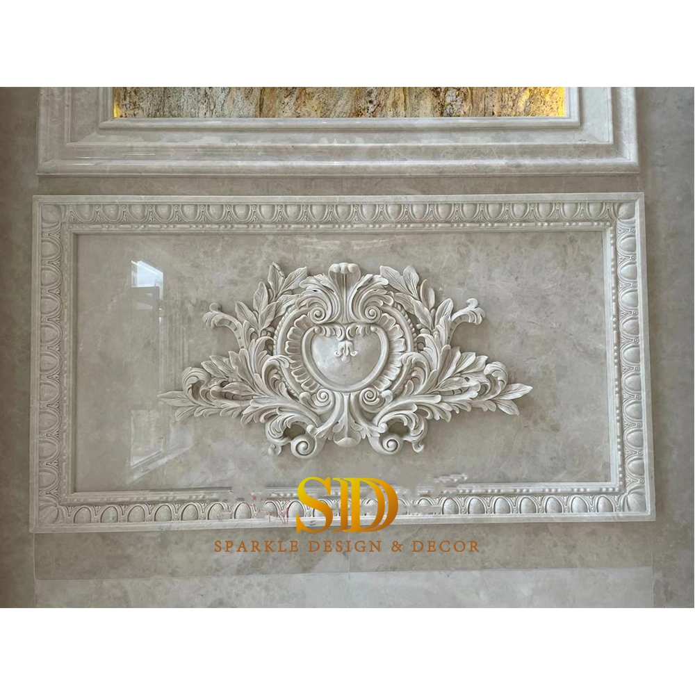 Custom French Marble Carving Design Beige Marble Flower Relief Panel for Villa and Palace Decoration