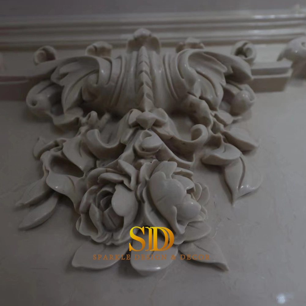 Exquisite Vivid European Marble Carving Design Beige Marble Flower Relief Wall Art Panel for Villa Palace Decoration