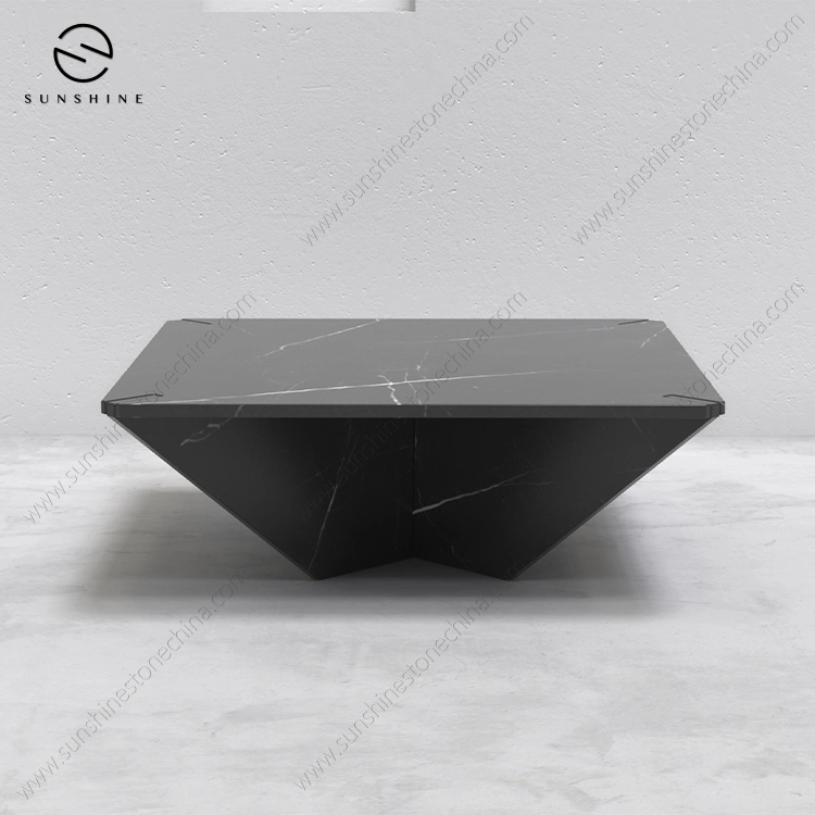 Living Room Furniture Nero Marquina Black Marble Square Coffee Table Hotel Garden