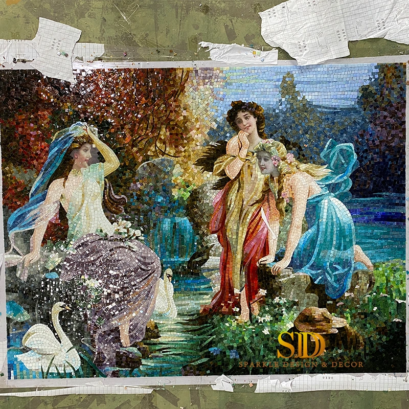 Artistic Design 3 Beautiful Lady Pattern Art Glass Mosaic Wall Art Ideas for Bathroom Decor