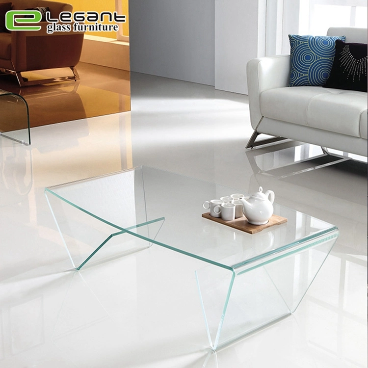 Round Corner Bent Glass Coffee Table with Beveled Edge