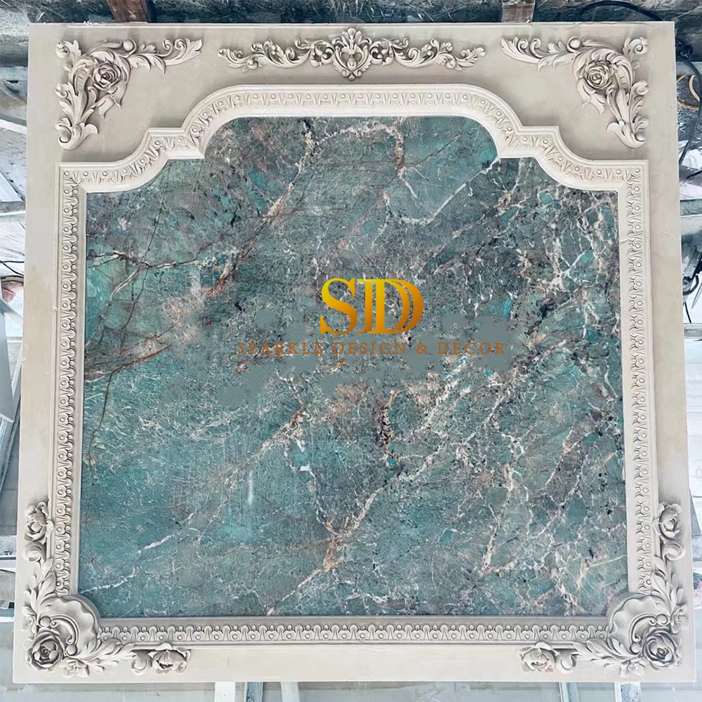 Customized French Shinny Stone Carving Panels Beige Marble Carving Wall Art for Villa Palace Decor