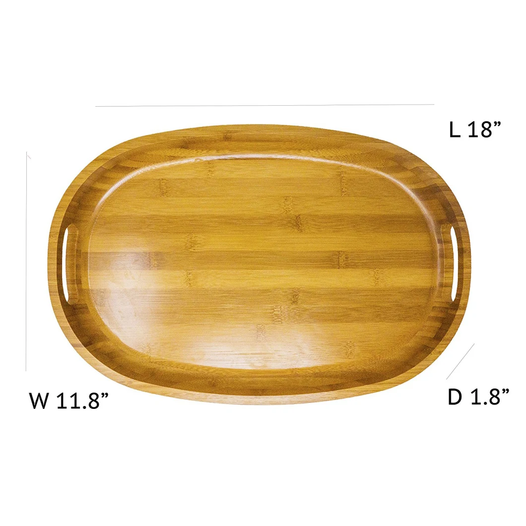 Bamboo Wood Serving Tray with Handles, Farmhouse Decorative Oval Butler Tray for Food, Tea Tray