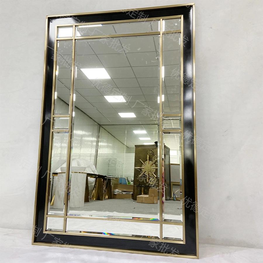 Bathroom Rectangular Black Glass Mirror Hotel Floor Mirror with Stainless Steel Frame