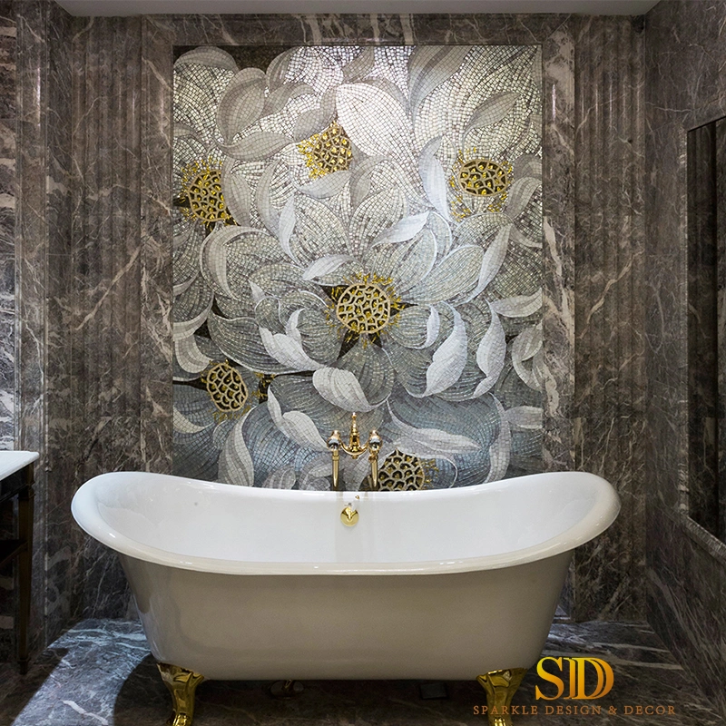 Beautiful Flower Pattern Art Glass Mosaic Pattern for Master Bathroom Wall Decor