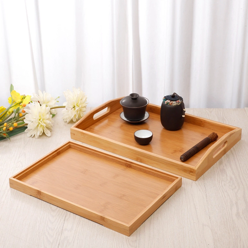 Bamboo Wood Round Tray Tea & Coffee Table Decorative Serving Tray for Serving Beverages & Food on Bar Living Room Home Dining