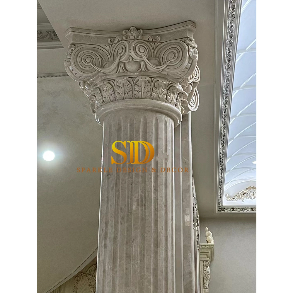 Customized French Shinny Stone Carving Panels Beige Marble Carving Wall Art for Villa Palace Decor