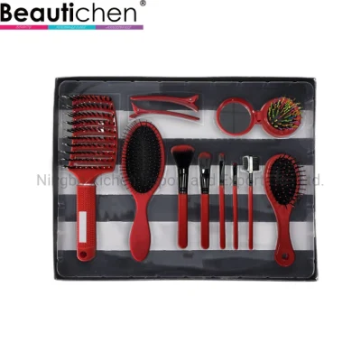 Set regalo Beautichen spazzola per capelli neri, spazzola per capelli pieghevole con specchio e fermagli per capelli, set di spazzole per capelli novità 11 in 1