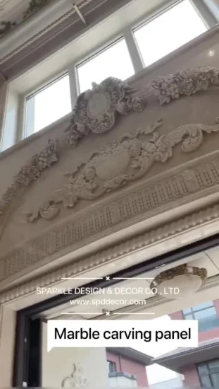 Pannelli intagliati in pietra lucida francese personalizzati, decorazioni da parete intagliate in marmo beige per la decorazione del palazzo della villa