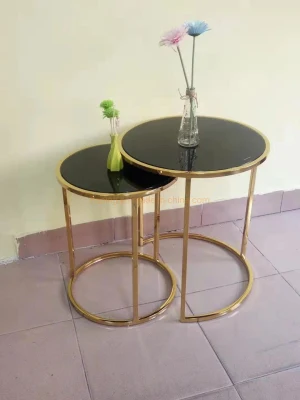 Tavolo rotondo per esposizione di fiori promozionali con piano in marmo nero, set di tavolini, tavolino da caffè per hotel