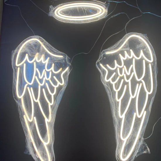 Consegna veloce, insegna al neon con luce a LED personalizzata, insegna con logo a LED personalizzata, nessun MOQ, insegna al neon con ali d'angelo