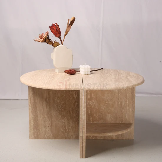 Tavolino da salotto moderno e minimalista nordico dal design moderno, tavolino rotondo in travertino beige