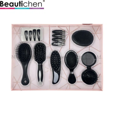 Set regalo di spazzole per capelli neri Beautichen, spazzole per capelli pieghevoli con specchio e fermagli per capelli, set di spazzole per capelli novità 8 in 1